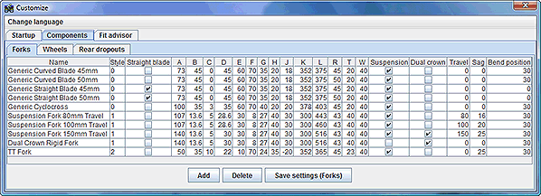 BikeCAD component customization screen