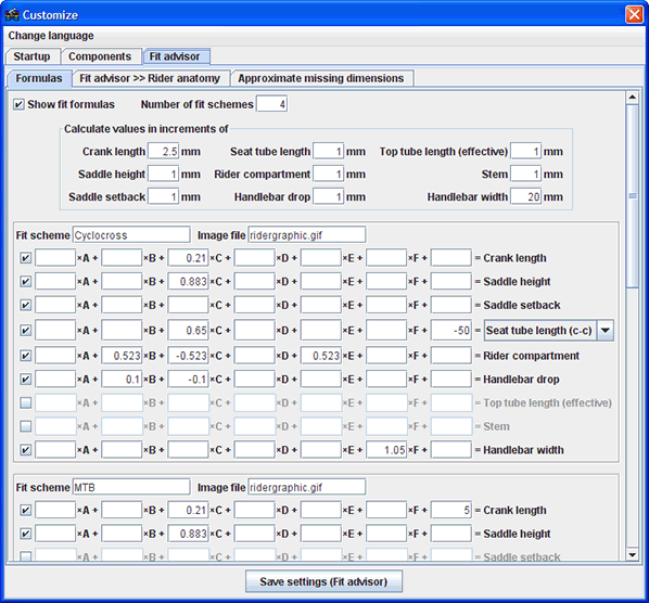 Fit advisor customization