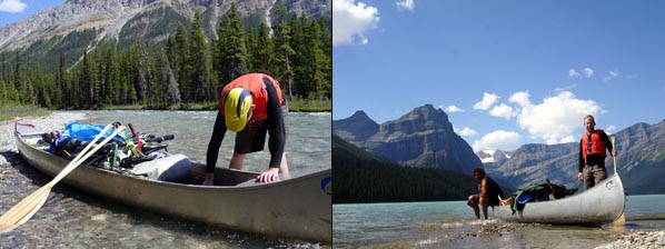 Bailing the boat and resting at Hector Lake