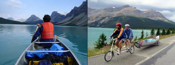 Paddling on Bow Lake and biking past