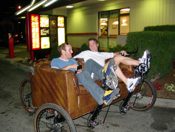 Bill and Scott on the
Couchbike at McDonalds