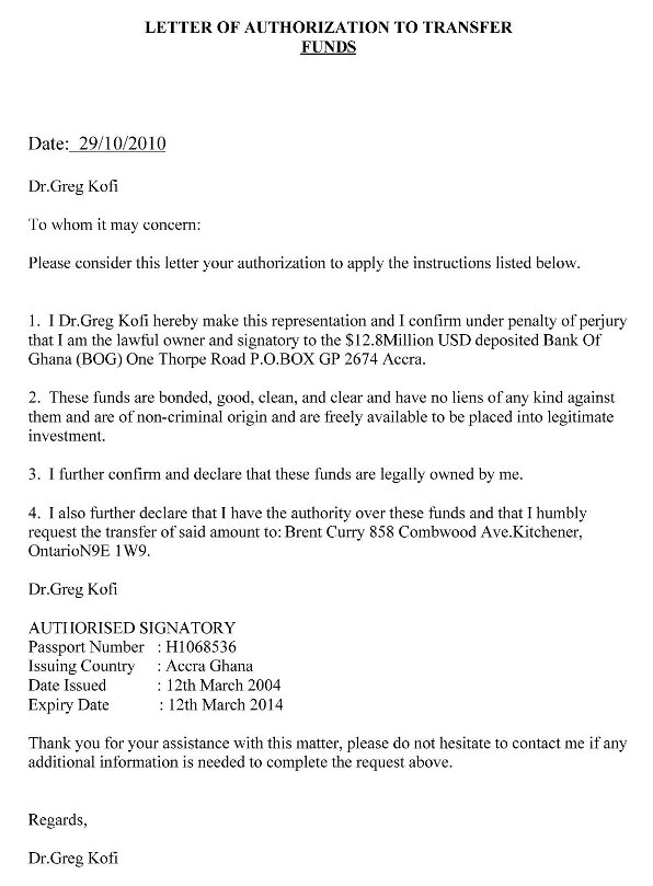 Letter of Authorization from Dr. Greg Kofi