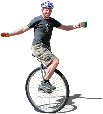 Drinking perfectly balanced tea on a unicycle