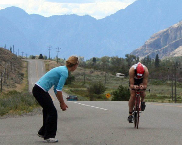 Allison cheers on Scott at Ironman Canada