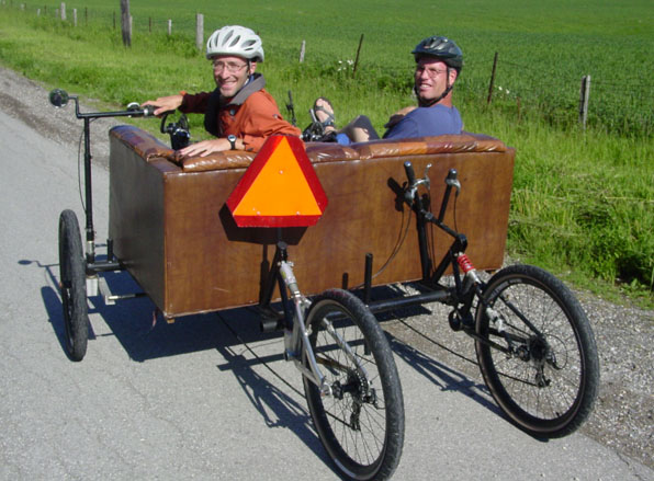 Wayne Muma hitches a quick ride on the Couchbike